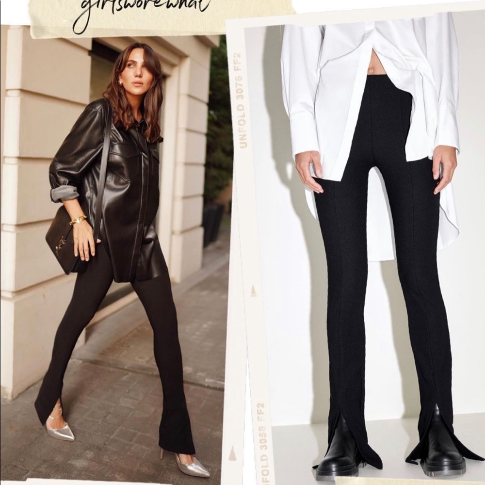 #Cybermondaysale ZARA HIGH WAISTED BLACK RIBBED FLARED LEGGINGS - Picture 7 of 9